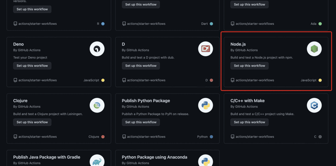 GitHub 选择 Node.js 模板